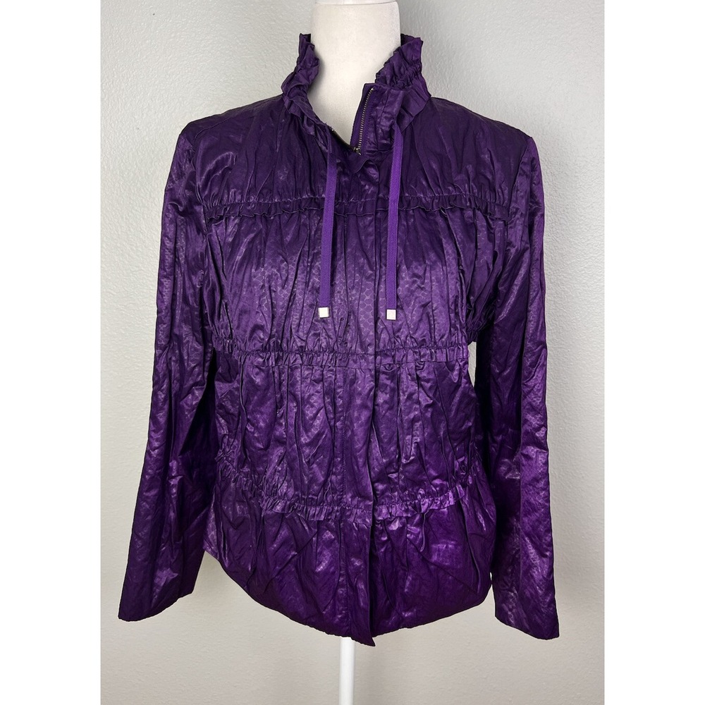 Chicos Jacket Womens Size 1 Purple Long Sleeve Travel Zip Up Shiny